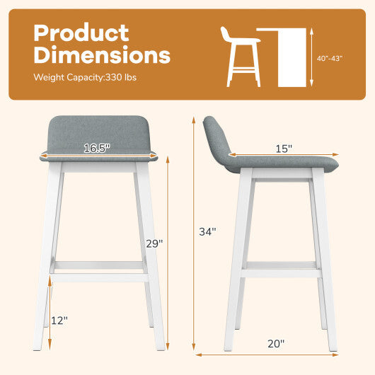 29 Inch Low-Back High-Top Chairs with Padded Seat and Rubber Wood Legs-White W2B