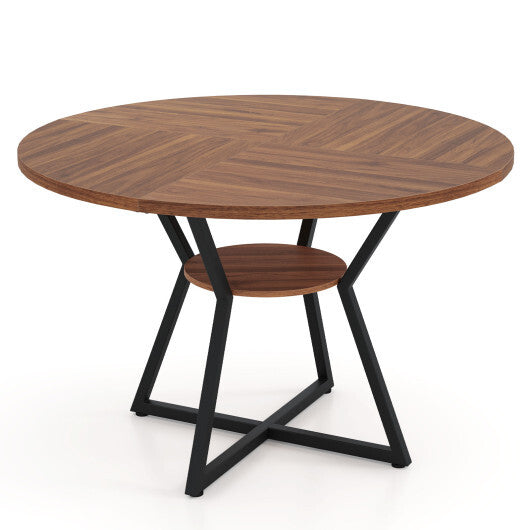 47" Round Dining Table for 4 with Storage Shelf-Brown