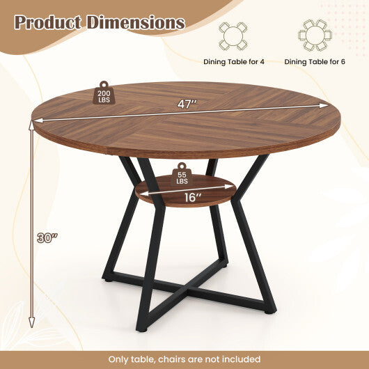 47" Round Dining Table for 4 with Storage Shelf-Brown