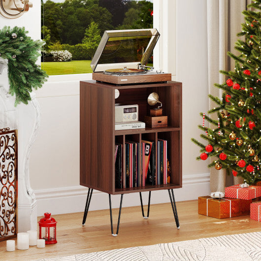 Record Player Stand with Charging Station Turntable Stand with Vinyl Storage-Walnut