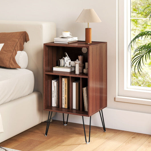 Record Player Stand with Charging Station Turntable Stand with Vinyl Storage-Walnut