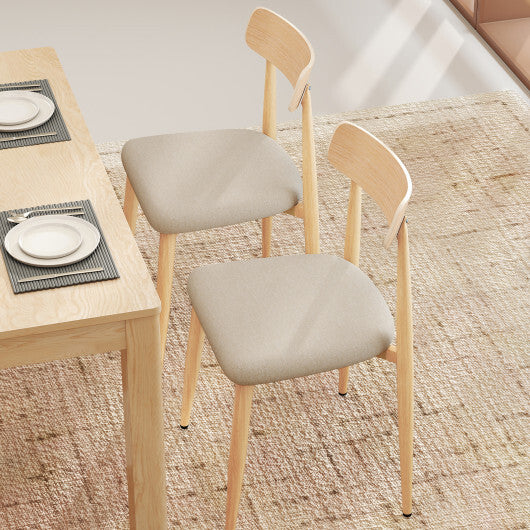 Linen Fabric Upholstered Modern Dining Chair Set of 2 with Padded Seat and Curved Back-Oak