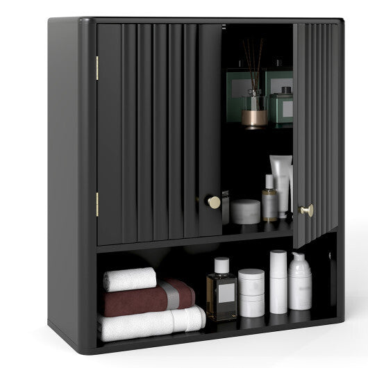 Fluted Bathroom Wall Cabinet with Open Shelf-Black