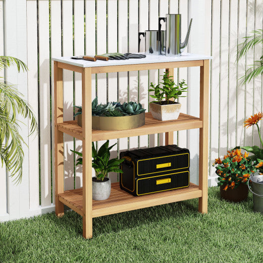 3-Tier Garden Potting Bench Table with Marble-Like Countertop W2B
