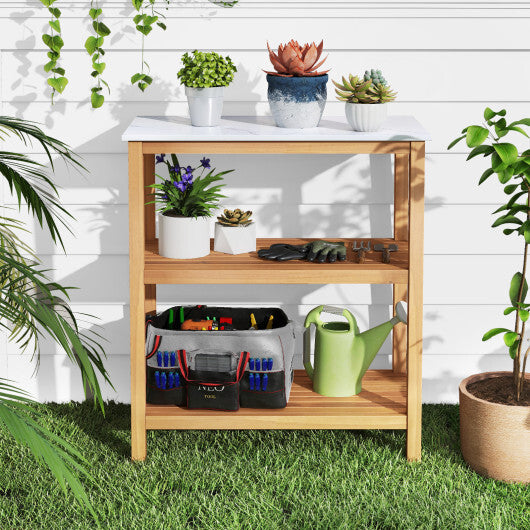 3-Tier Garden Potting Bench Table with Marble-Like Countertop W2B