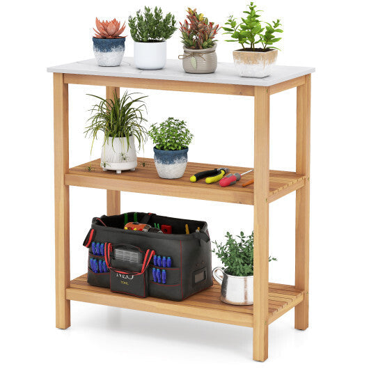 3-Tier Garden Potting Bench Table with Marble-Like Countertop W2B