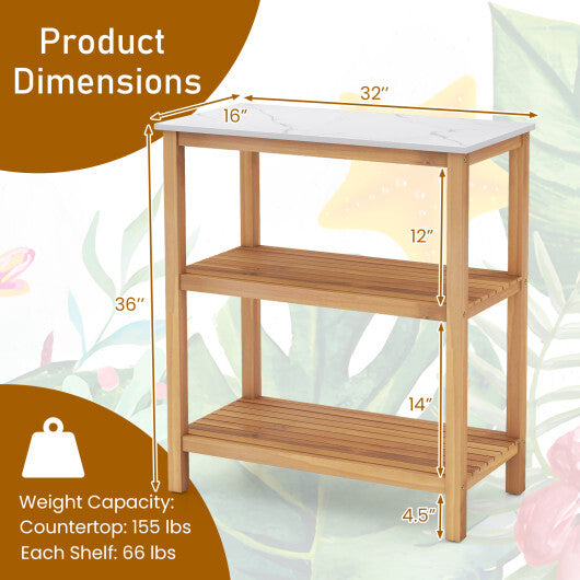 3-Tier Garden Potting Bench Table with Marble-Like Countertop W2B