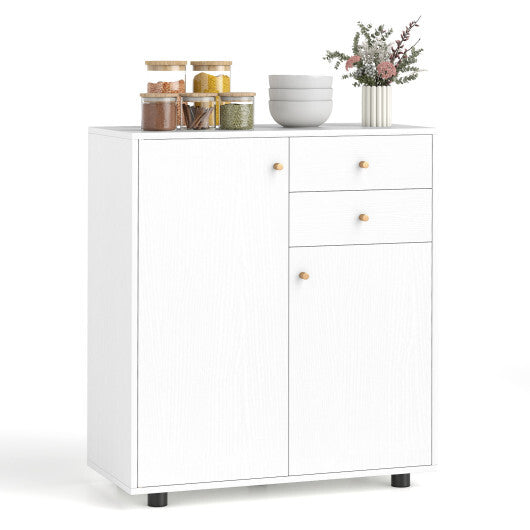 Kitchen Sideboard Buffet Cabinet Coffee Bar Cabinet with 2 Drawers 2 Doors and 3 Adjustable Shelves-White W2B
