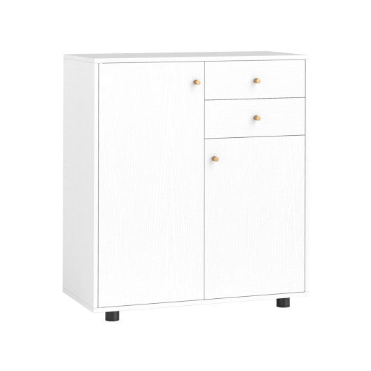 Kitchen Sideboard Buffet Cabinet Coffee Bar Cabinet with 2 Drawers 2 Doors and 3 Adjustable Shelves-White