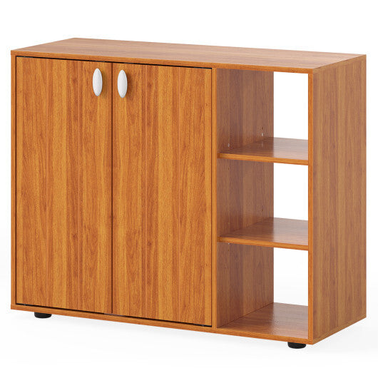 3-Tier Shoe Cabinet with Doors with Adjustable Open Shelves for Entryway-Natural W2B