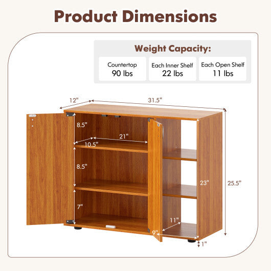 3-Tier Shoe Cabinet with Doors with Adjustable Open Shelves for Entryway-Natural W2B