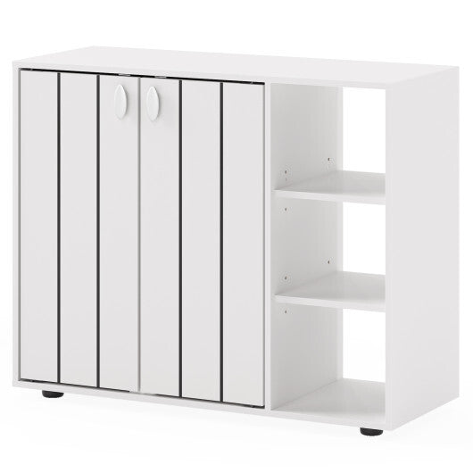 3-Tier Shoe Cabinet with Doors with Adjustable Open Shelves for Entryway-Natural W2B