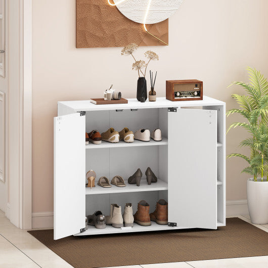 3-Tier Shoe Cabinet with Doors with Adjustable Open Shelves for Entryway-Natural W2B