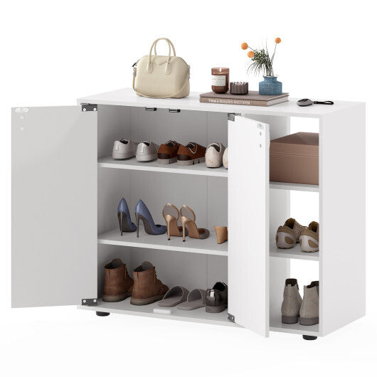 3-Tier Shoe Cabinet with Doors with Adjustable Open Shelves for Entryway-Natural W2B