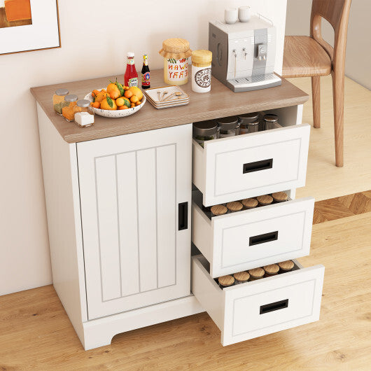 Farmhouse Sideboard Buffet Cabinet Kitchen Pantry with Sliding Doors-White