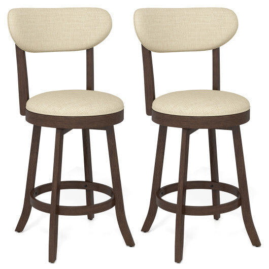 25.5 Inch Counter Height Chairs Set of 2 with Padded Seat and Backrest-Brown W2B