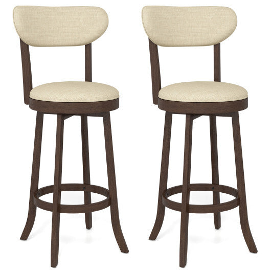 30.5 Inch Bar Height Chairs Set of 2 Swivel High Barstool with Padded Seat and Backrest-Brown