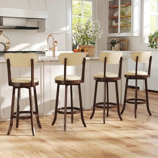 30.5 Inch Bar Height Chairs Set of 2 Swivel High Barstool with Padded Seat and Backrest-Brown
