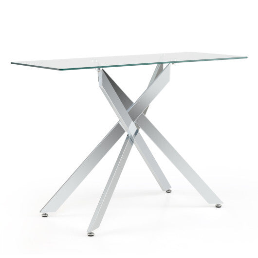 Glass Console Table Modern Entryway Table with Clear Tempered Glass Top-Silver W2B