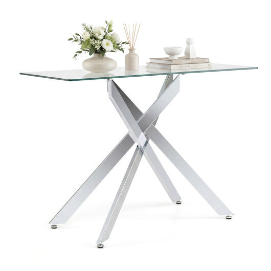 Glass Console Table Modern Entryway Table with Clear Tempered Glass Top-Silver W2B