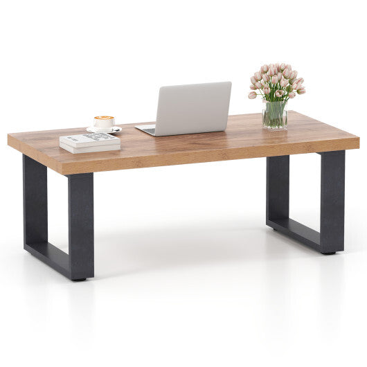 47 inch Farmhouse Style Rustic Coffee Table with Thickened Tabletop and Natural Wood Texture-Oak W2B