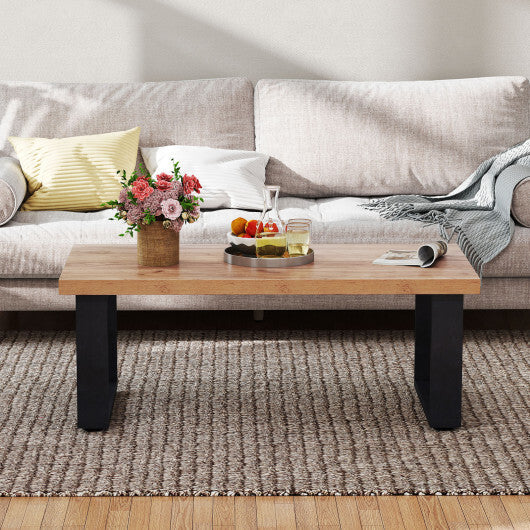 47 inch Farmhouse Style Rustic Coffee Table with Thickened Tabletop and Natural Wood Texture-Oak W2B