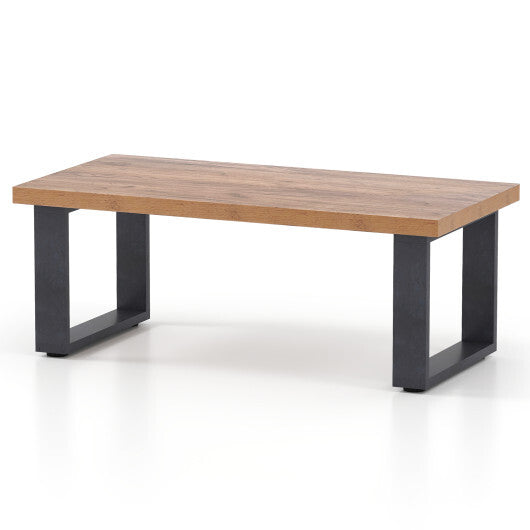 47 inch Farmhouse Style Rustic Coffee Table with Thickened Tabletop and Natural Wood Texture-Oak W2B