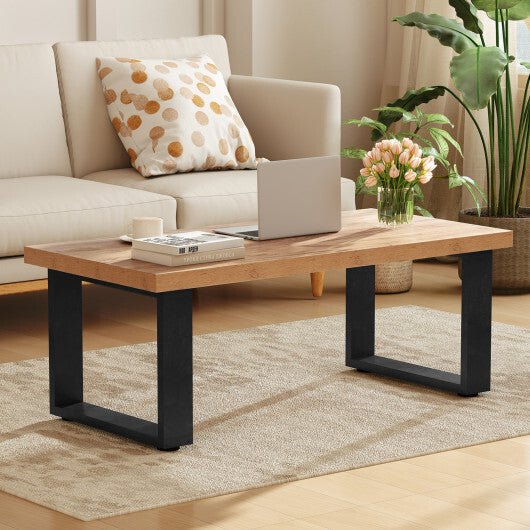 47 inch Farmhouse Style Rustic Coffee Table with Thickened Tabletop and Natural Wood Texture-Oak W2B
