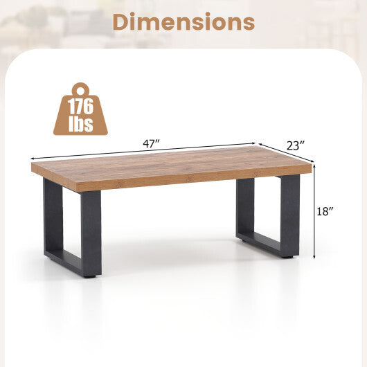 47 inch Farmhouse Style Rustic Coffee Table with Thickened Tabletop and Natural Wood Texture-Oak W2B