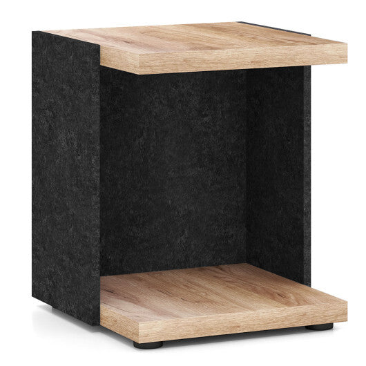 End Table 2-Tier Sofa Side Table with Open Storage Shelf-Oak W2B