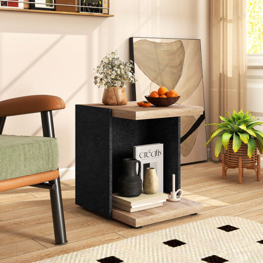 End Table 2-Tier Sofa Side Table with Open Storage Shelf-Oak W2B