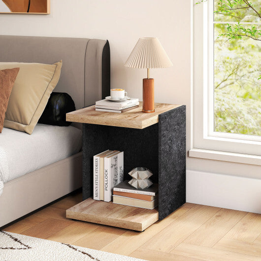 End Table 2-Tier Sofa Side Table with Open Storage Shelf-Oak W2B