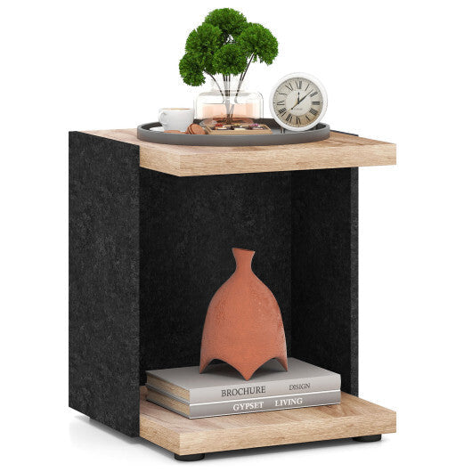 End Table 2-Tier Sofa Side Table with Open Storage Shelf-Oak W2B