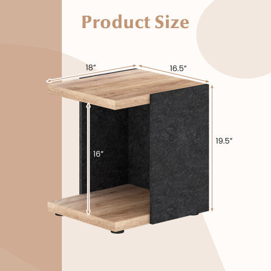 End Table 2-Tier Sofa Side Table with Open Storage Shelf-Oak W2B