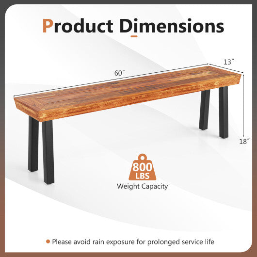 Set of 1 Outdoor Acacia Wood Benches 2-3 People Backless Garden Front Benches with Metal Frame-1 Piece W2B
