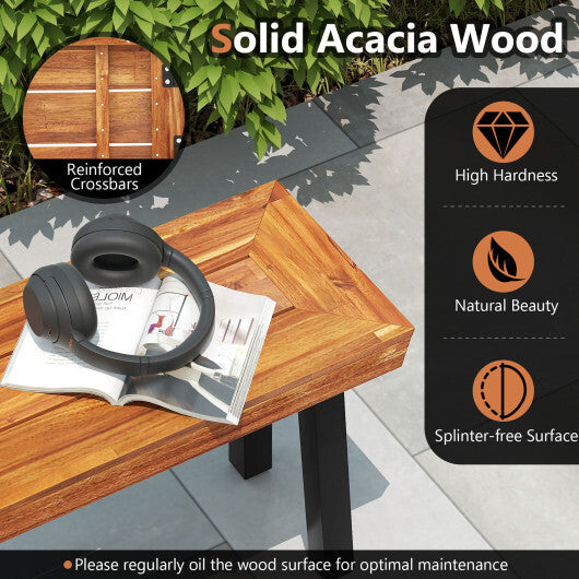 Set of 1 Outdoor Acacia Wood Benches 2-3 People Backless Garden Front Benches with Metal Frame-1 Piece W2B