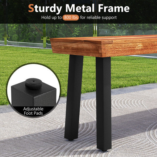 Set of 1 Outdoor Acacia Wood Benches 2-3 People Backless Garden Front Benches with Metal Frame-1 Piece W2B