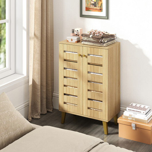 4-Tier Modern Freestanding  Wooden Shoe Cabinet with Doors and Removable Shelves-Oak W2B