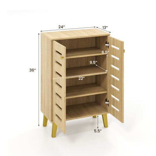 4-Tier Modern Freestanding  Wooden Shoe Cabinet with Doors and Removable Shelves-Oak W2B