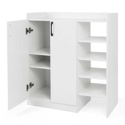 Shoe Cabinet with 2 Doors Shoe Storage Organizer with 2 Adjustable Inner Shelves-White W2B
