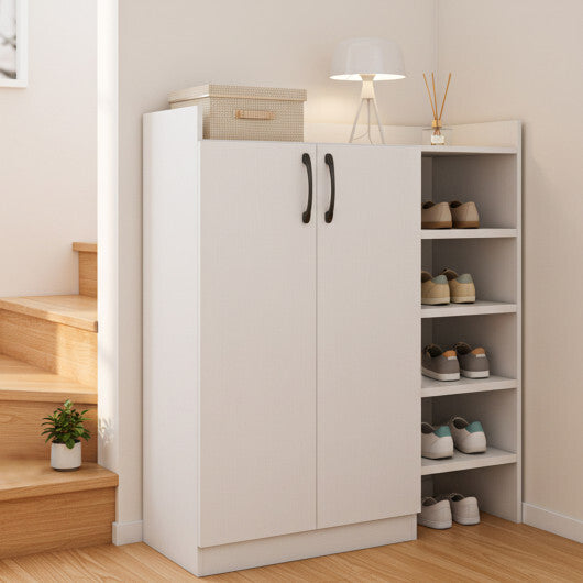 Shoe Cabinet with 2 Doors Shoe Storage Organizer with 2 Adjustable Inner Shelves-White W2B