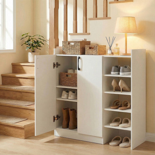Shoe Cabinet with 2 Doors Shoe Storage Organizer with 2 Adjustable Inner Shelves-White W2B