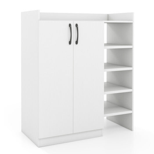 Shoe Cabinet with 2 Doors Shoe Storage Organizer with 2 Adjustable Inner Shelves-White W2B