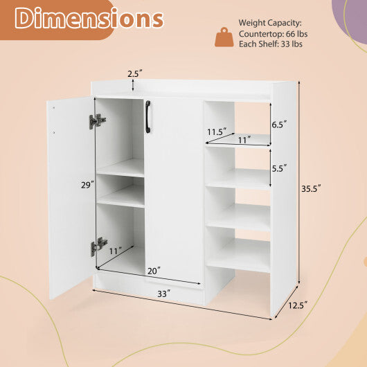 Shoe Cabinet with 2 Doors Shoe Storage Organizer with 2 Adjustable Inner Shelves-White W2B