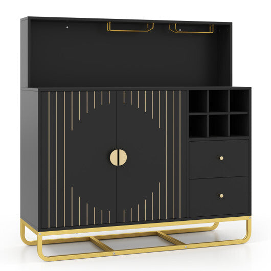 Home Bar Cabinet with Wine Rack Glass Holder and Adjustable Shelf-Black W2B