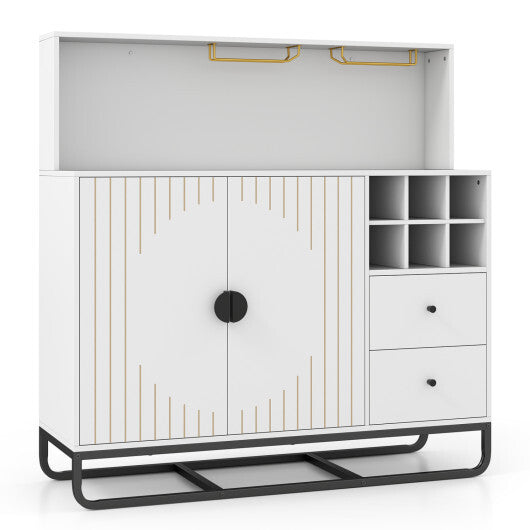 Home Bar Cabinet with Wine Rack Glass Holder and Adjustable Shelf-Black W2B