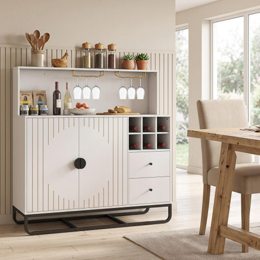 Home Bar Cabinet with Wine Rack Glass Holder and Adjustable Shelf-Black W2B