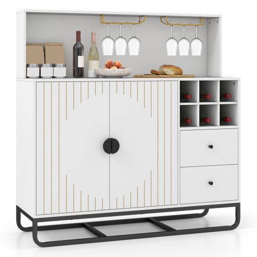 Home Bar Cabinet with Wine Rack Glass Holder and Adjustable Shelf-Black W2B