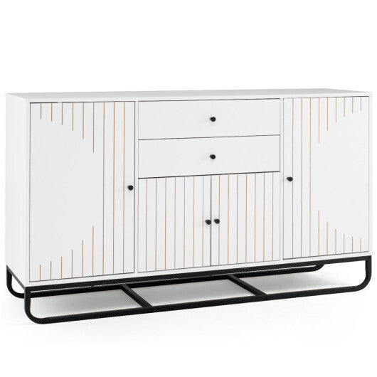 Modern Buffet Sideboard Cabinet w/ 2 Drawers & Adjustable Shelves for Dining Room-White W2B