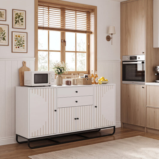 Modern Buffet Sideboard Cabinet w/ 2 Drawers & Adjustable Shelves for Dining Room-White W2B